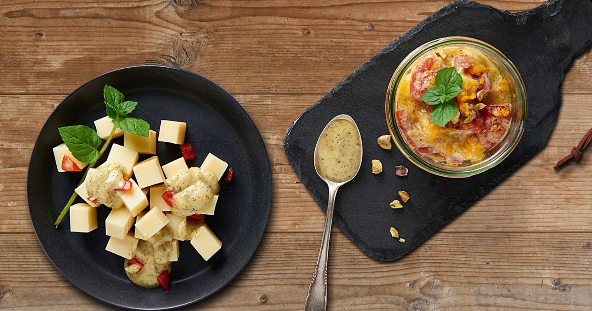 Cheese cubes with mango & tomato salsa